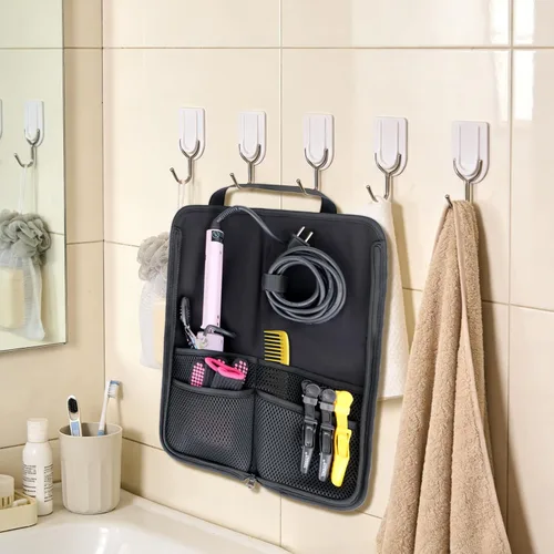 Miniatura 2 de WK IEASON 2 piezas de hierro plano para el cabello, bolsa de lona, resistente al calor, rizador de silicona, para herramientas de cabello, bolsa