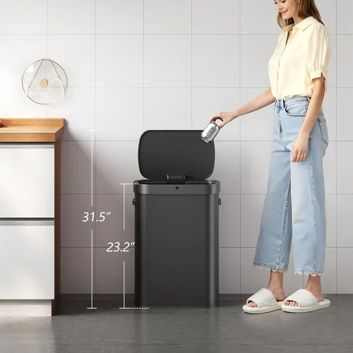 Miniatura 8 de WLIVE Bote de basura de 13 galones, 50 litros de gran capacidad con sensor de movimiento automático, cubos de basura sin contacto con indicador LED