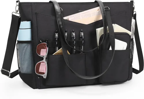 Miniatura 12 de Bolsa de mano para laptop de 15.6 pulgadas, maletín tipo bolsa de tamaño grande con puerto USB para mujer 01-Negro