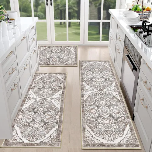 Miniatura 35 de HEBE - Juego de 3 alfombras de cocina de granja, antideslizantes, lavables, tapetes de cocina bohemios para suelo, alfombra de cocina, alfombra
