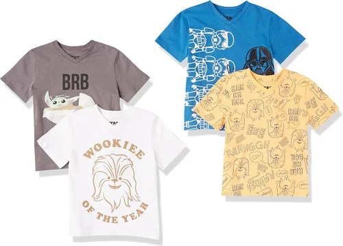 Tienda Essentials Disney Marvel Starwars - Camisetas de manga corta con cuello en V para niños grandes (cebra previamente manchada), paquete de 4