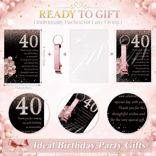 Miniatura 3 de Dandat 50 Sets 40th Birthday Party Favors for Guests Birthday Beer Opener Keychain Cheers to 40 Bottle Opener Keychain with Thank You Cards and Gift