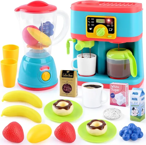 Conjunto de juguetes de electrodomésticos de cocina PLAY, juego de cocina para niños con cafetera, licuadora de juguete y alimentos de juego, con