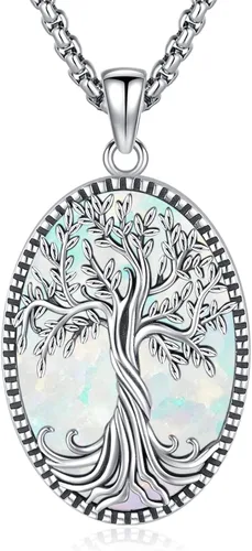 Eusense Collar de ópalo para mujeres y hombres, joyería de ópalo azul y blanco de plata de ley 925 con dije de ópalo auténtico, regalo