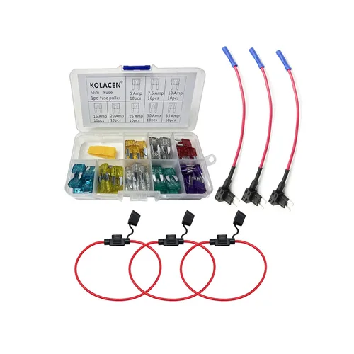 Miniatura 11 de Kit surtido de fusibles tipo mini cuchilla para automóvil, camión, 81 piezas + 3 piezas en línea de calibre 14 mini portafusibles