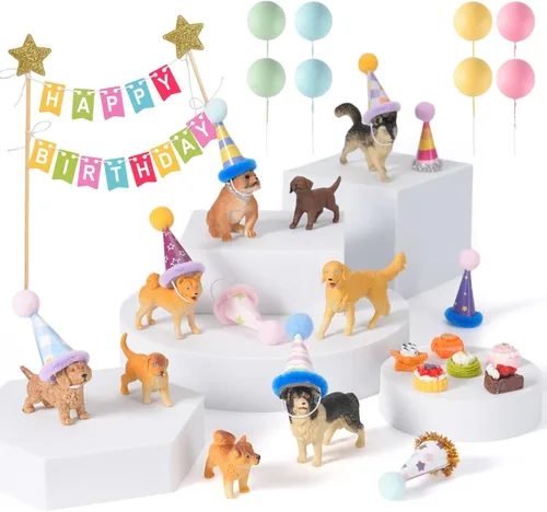 Miniatura 8 de 20 piezas de figuritas de gato en miniatura con kit de sombreros de cumpleaños, figuritas de gato pequeñas de resina, decoraciones para pasteles