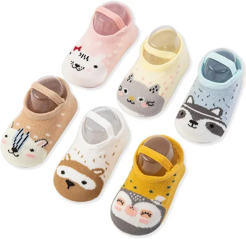 Zumou Calcetines Antideslizantes con Agarre para Bebés Niñas Niños Tipo Pantufla 0-36 Meses 6 Pares
