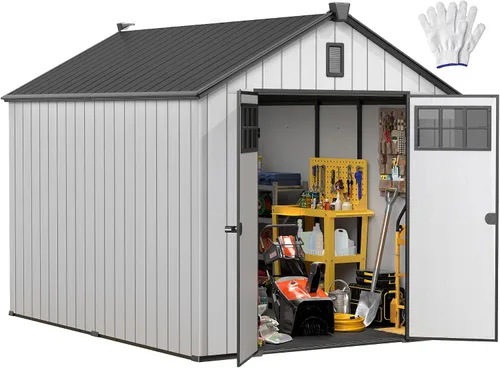Miniatura 13 de YITAHOME Cobertizo de almacenamiento para exteriores de 8 x 10 pies con suelo, cobertizo de jardín de plástico extra grueso para bicicletas