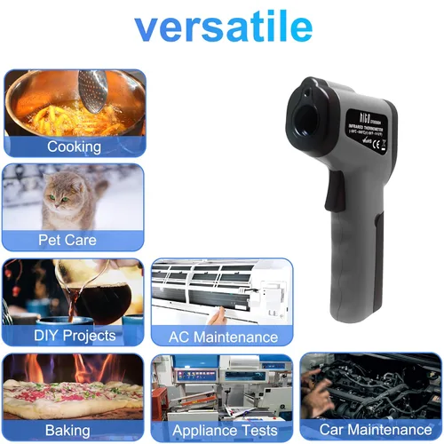 Miniatura 6 de hito Pistola de temperatura láser infrarroja de -58 °F a 1112 °F, pistola de temperatura para horno de pizza, cocina, refrigerador, piscina