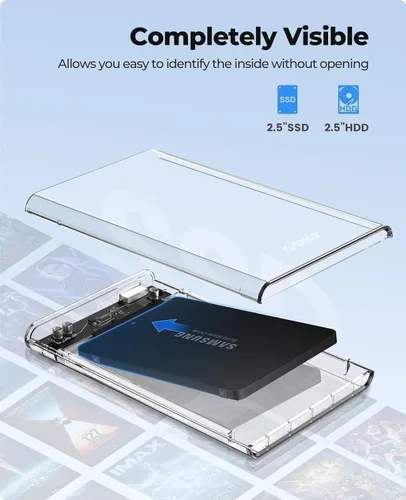 Miniatura 6 de ORICO Caja de disco duro externo de 2.5 pulgadas USB 3.0 a SATA III Caja de disco duro transparente sin herramientas para 2.5 pulgadas 0.276 in