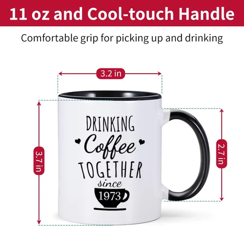 Miniatura 6 de Regalo de boda del 50 aniversario para padres – Beber café juntos desde 1973 taza de café personalizada con nombre de pareja y año de boda, regalos
