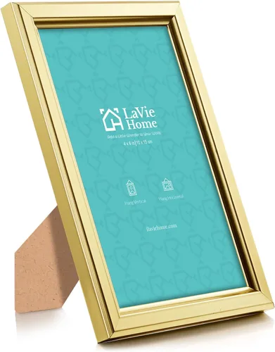 Miniatura 2 de LaVie Home - Marco de fotos (6 unidades), diseño simple con cristal de alta definición, para montaje en pared y en mesa, colección clásica, Dorado