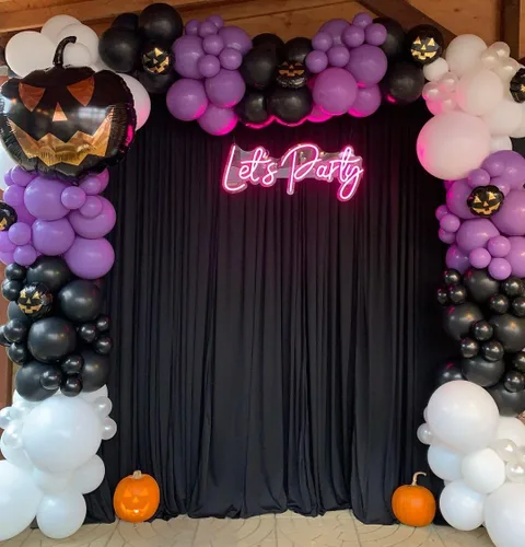 Miniatura 11 de Cortinas de fondo de poliéster negro para cortinas, 2 paquetes de 5 x 8 pies, cortina de tela de cortina de Halloween para decoración de fiestas