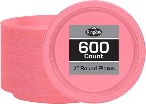 Miniatura 37 de Platos de plástico rojos de la colección Hanna K. Signature, redondos de 9 pulgadas, 50 unidades – Platos desechables resistentes para cenas
