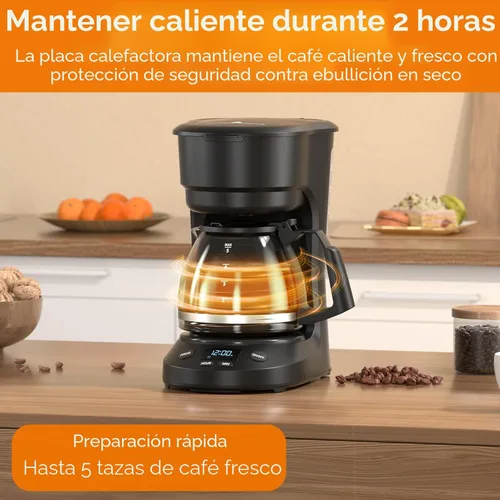 Miniatura 2 de Electactic Cafetera programable de goteo para 5 tazas, una máquina de café compacta con reloj digital y temporizador programable de 24 horas