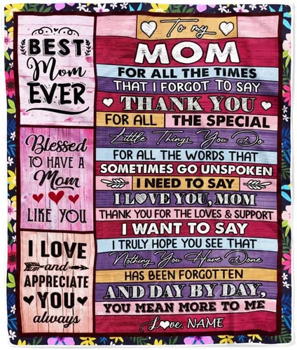 Miniatura 25 de Manta de vellón personalizada con texto en inglés «To My Mom», diseño de girasol de hija e hijo, carta de amor con texto en inglés «You are the
