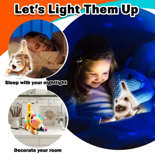 Miniatura 5 de FUNZBO Kit de lámpara para pintar tu propio gato de 4.3 pulgadas, suministros de pintura para niños y adolescentes, juguete de luz nocturna