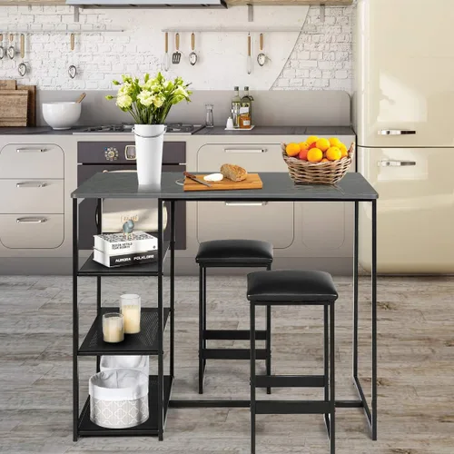 Miniatura 2 de COSTWAY Juego de comedor de 3 piezas, compacto de 2 sillas y juego de mesa, juego de cocina con mármol sintético rectangular, 3 estantes