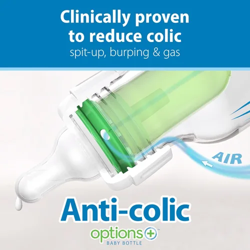 Miniatura 2 de Dr. Brown's Natural Flow Anti-Colic Options+ Biberón de cuello estrecho, Azul Natural, 8 onzas/250 mL, con tetinas de flujo lento Nivel 1, 0m+