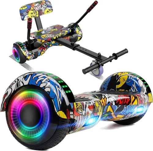 FLYING-ANT Hoverboard de 6.5" de dos ruedas con asiento de autoequilibrio, scooter eléctrico con ruedas de luz LED Flash A02-Amarillo