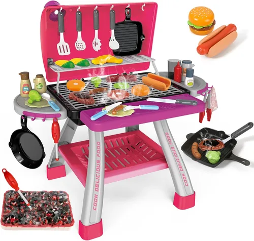 Miniatura 8 de Juego de juguetes de cocina de 35 piezas, juego de parrilla de juguete para BBQ, juego de juguetes de cocina, juego de pequeño chef, juego de Negro