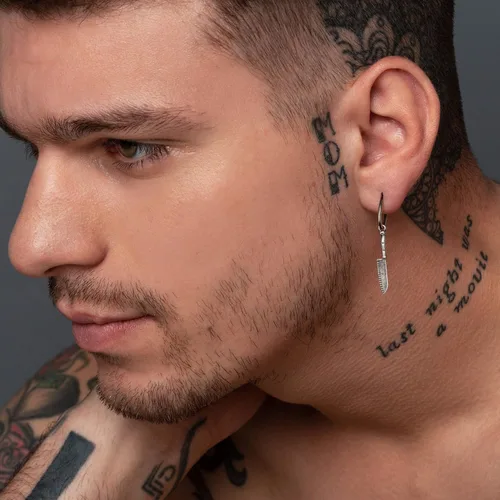 Miniatura 2 de Arete de cuchillo de chef para hombre, plata de ley 925 oxidada, joyería para hombre de cocina de cocinero, hipoalergénicos y sin níquel, individual