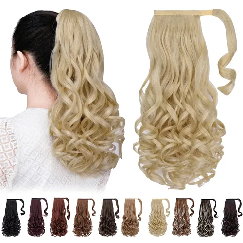 Miniatura 32 de Extensiones de cabello para cola de caballo, extensión de cola de caballo roja de 16 pulgadas, corta, ondulada, rizada, envolvente, cola de caballo