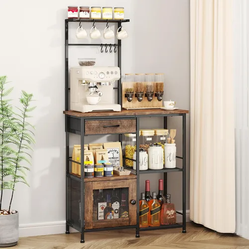 Miniatura 13 de SWTYMIKI Gabinete de barra de café para el hogar, estación de soporte de café de granja, gabinete de almacenamiento multiusos con pies ajustables
