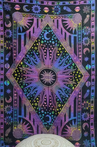 Miniatura 4 de ICC - Tapiz de teñido anudado de sol ardiente morado, celestial, luna, planeta, bohemio, para colgar en la pared, bohemio, hippie, hippie, tapiz