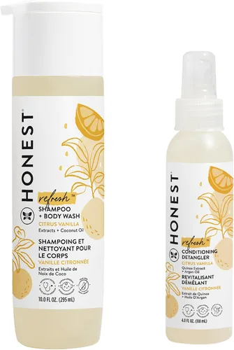 The Honest Company Citrus Vanilla - Champú limpiador 2 en 1 + gel de baño + desenredante acondicionador | Derivado de forma natural, sin desgarros,