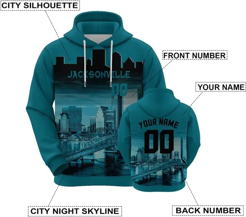 Miniatura 47 de Custom Football Hoodies City Night Skyline Personalized Sweatshirt Name Number Fan Gift Pullover for Men Women Youth