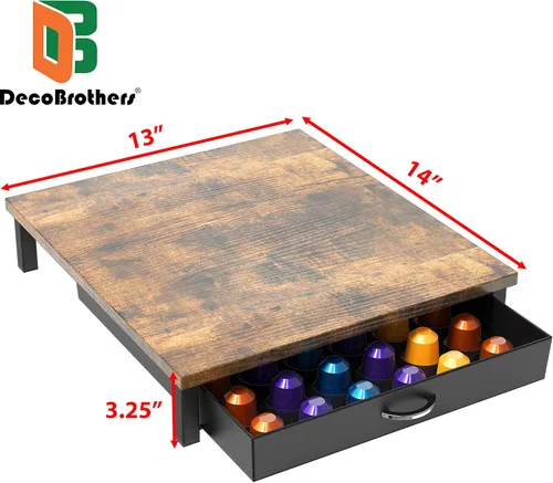 Miniatura 3 de Cajón de cápsulas de café de madera Deco Brothers compatible con 42 cápsulas de la línea original Nespresso, marrón rústico Marrón rústico con tapa