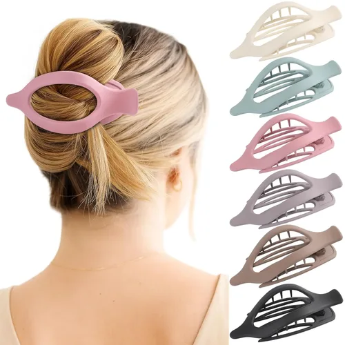 Miniatura 8 de 6 Paquetes de Pinzas Planas en Forma de Garra para Mujeres, Pinza de Cabello Plana Concord Francesa, Pinzas de Cabello Curvas Mate en Forma de Garra