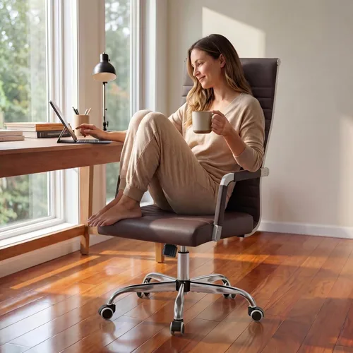 Miniatura 8 de Furmax Silla de oficina acanalada, respaldo alto, silla ejecutiva de conferencias ejecutiva, silla giratoria ajustable con brazos