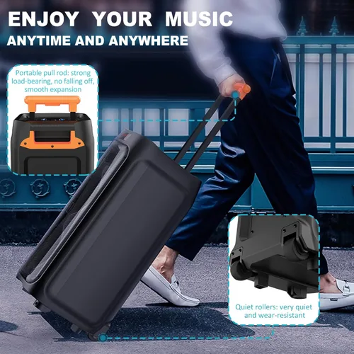 Miniatura 6 de HWWR Máquina de karaoke con 2 micrófonos inalámbricos, gran altavoz Bluetooth para fiestas con 500 W de potencia pico para adultos, sistema PA