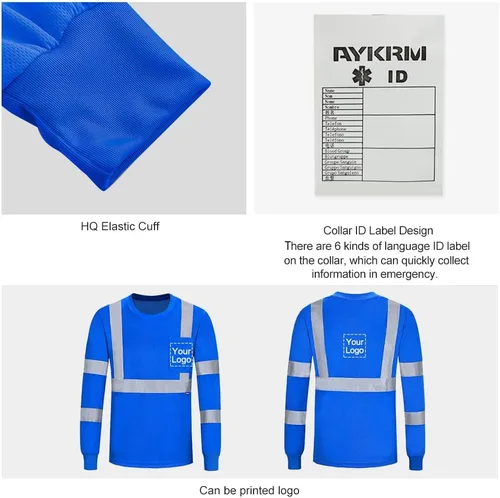Miniatura 4 de A-SAFETY Camisa de seguridad, camiseta de trabajo de alta visibilidad, manga larga y corta, clase 3 (XS-6XL)