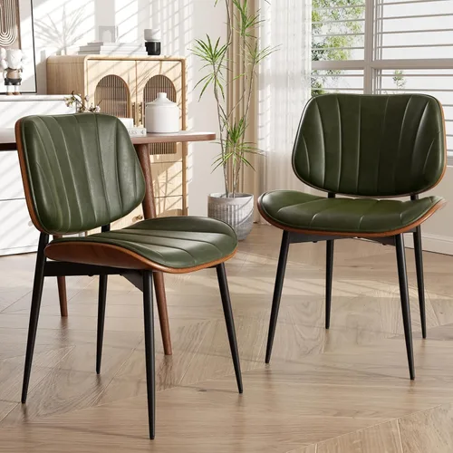 Miniatura 17 de Silla de comedor, sillas de comedor modernas de mediados de siglo, sillas de cocina tapizadas de piel sintética con respaldo de madera curvada