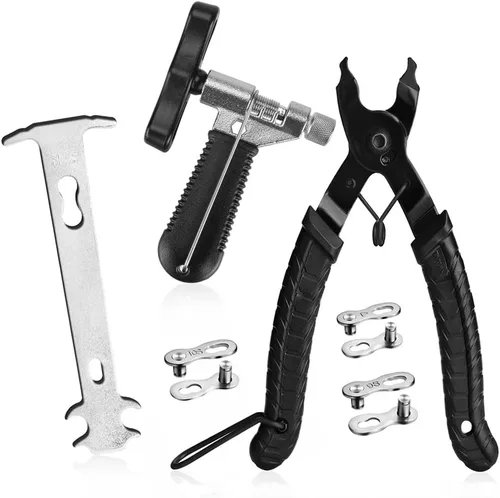 Alicates de eslabones de bicicleta + herramienta divisora de cadena + comprobador de cadena + 3 pares de eslabones faltantes de bicicleta, abridor