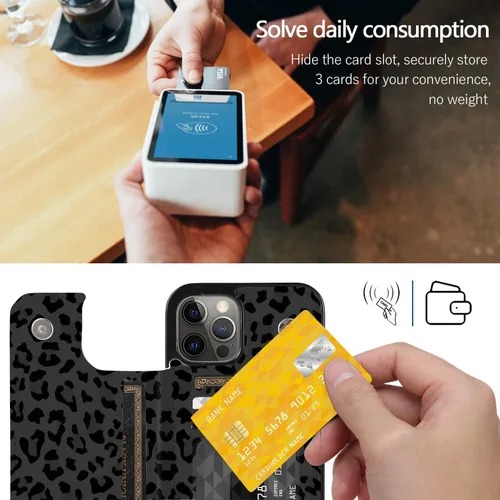 Miniatura 4 de Funda compatible con iPhone 13 Pro Max con tarjetero y ranuras para tarjetas integradas de piel sintética, función atril y a prueba de golpes