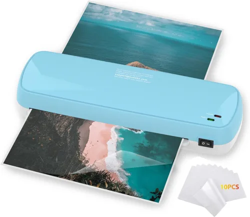 Suntiko Máquina laminadora con 10 hojas, calentamiento rápido para documentos y fotos A4/A5/A6, oficina, escuela, uso doméstico, suministros para