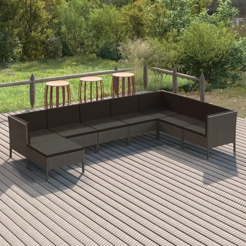 Ensemble de Salon de Jardin 8 Places Gris Modulable en Rotin Synthétique PE Résistant aux Intempéries Pour Terrasse Patio Balcon avec Cousins