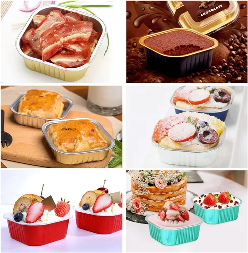 Miniatura 6 de LNYZQUS - Juego de 40 moldes de aluminio para brownies de 10 oz, ramequines desechables cuadrados de 10 cm x 10 cm con tapas, moldes pequeños