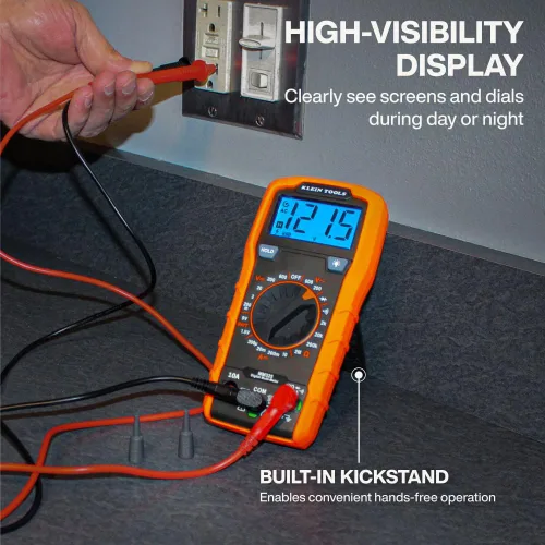 Miniatura 3 de Klein Tools 80196 Kit de multímetro digital con estuche, probador de voltaje CA/CC de rango manual de 600V, prueba baterías, corriente, resistencia