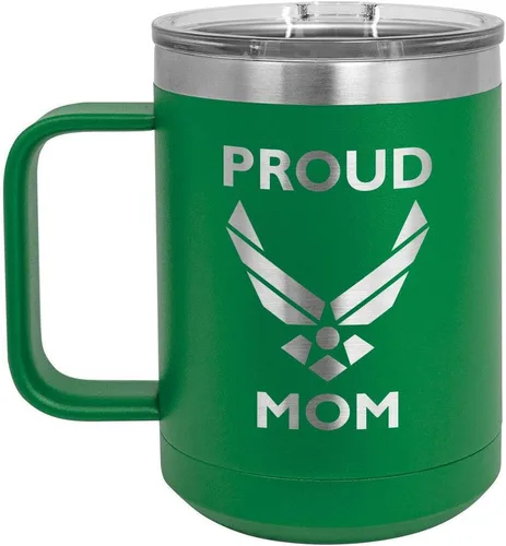 Miniatura 10 de PROUD AIR FORCE MOM BLACK Taza de café de 15 oz con tapa deslizante Taza de café de viaje aislada Ideas de regalo del día de la madre de hijo