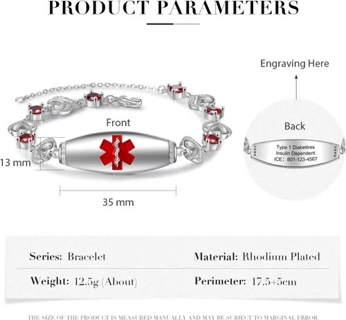Miniatura 2 de Pulseras de identificación médica personalizadas de acero inoxidable para mujeres