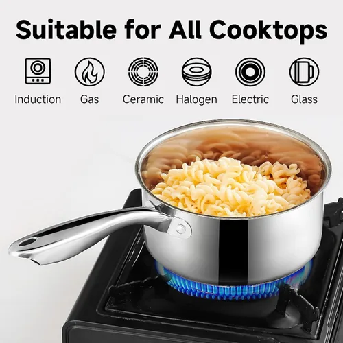 Miniatura 3 de SLOTTET Juego de ollas de acero inoxidable de 1, 2 y 3 cuartos con tapa, 6 piezas de ollas antiadherentes, ollas pequeñas de cocina, compatible