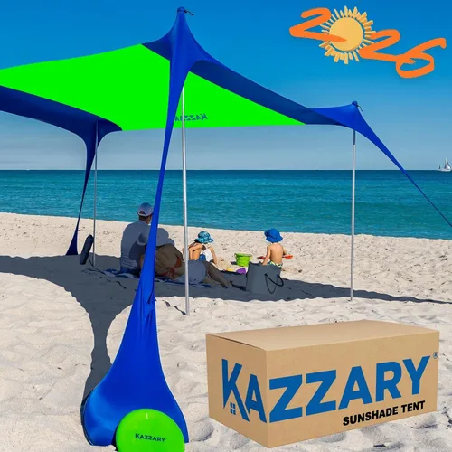 Miniatura 12 de Tienda de campaña de playa UPF50+ con bolsas de arena, 4 postes de estabilidad, clavijas de tierra, pala de arena de disco volador, refugio ligero