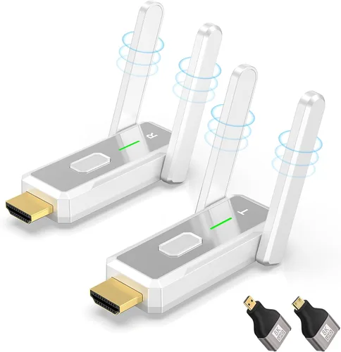Transmisor y receptor HDMI inalámbrico, 500FT/150M, salida de decodificación 4k de 1080p, Plug & Play Portable 0.08 oz/0.18 oz Antena dual, para