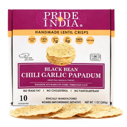 Miniatura 9 de Pride of India Paquete variado de papadum de sabores surtidos – 60 unidades, paquete de 6 (21 onzas/21.16 oz) Patatas fritas de lentejas lisas