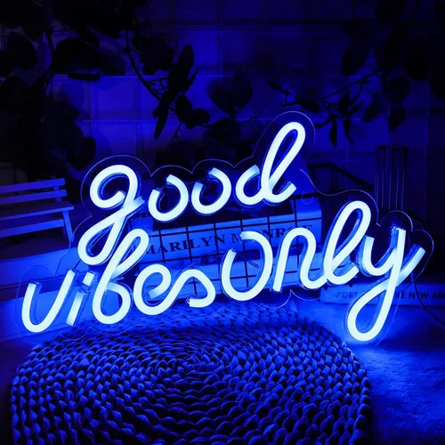 Good Vibes Only - Letreros de neón para decoración de pared, luces de neón, letreros LED adecuados para sala de estar, bar de cerveza, sala de Azul